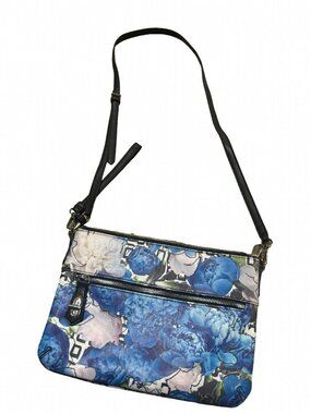 REED Modern American Luxury Blue Floral Peony Crossbody Purse Bag Slim